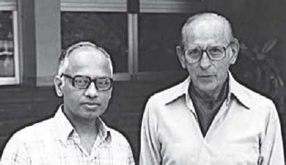 Dr Charles Hufnagel with Dr Valiathan, 1985